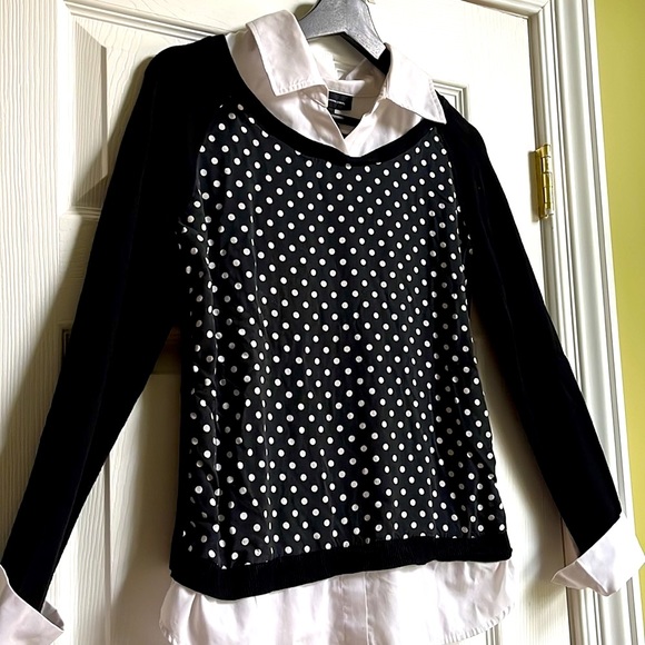Great top for office - fake layer black & white INC top size S - Picture 2 of 4